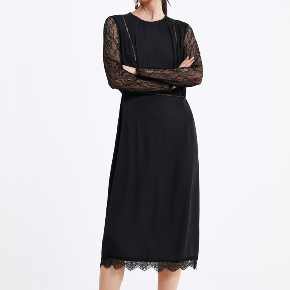 NWT  Zara Black Lace Midi Dress 85/aq - Picture 3 of 6